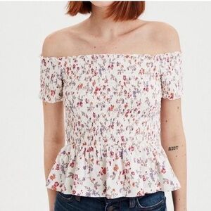 American Eagle Floral Smocked Peplum Top